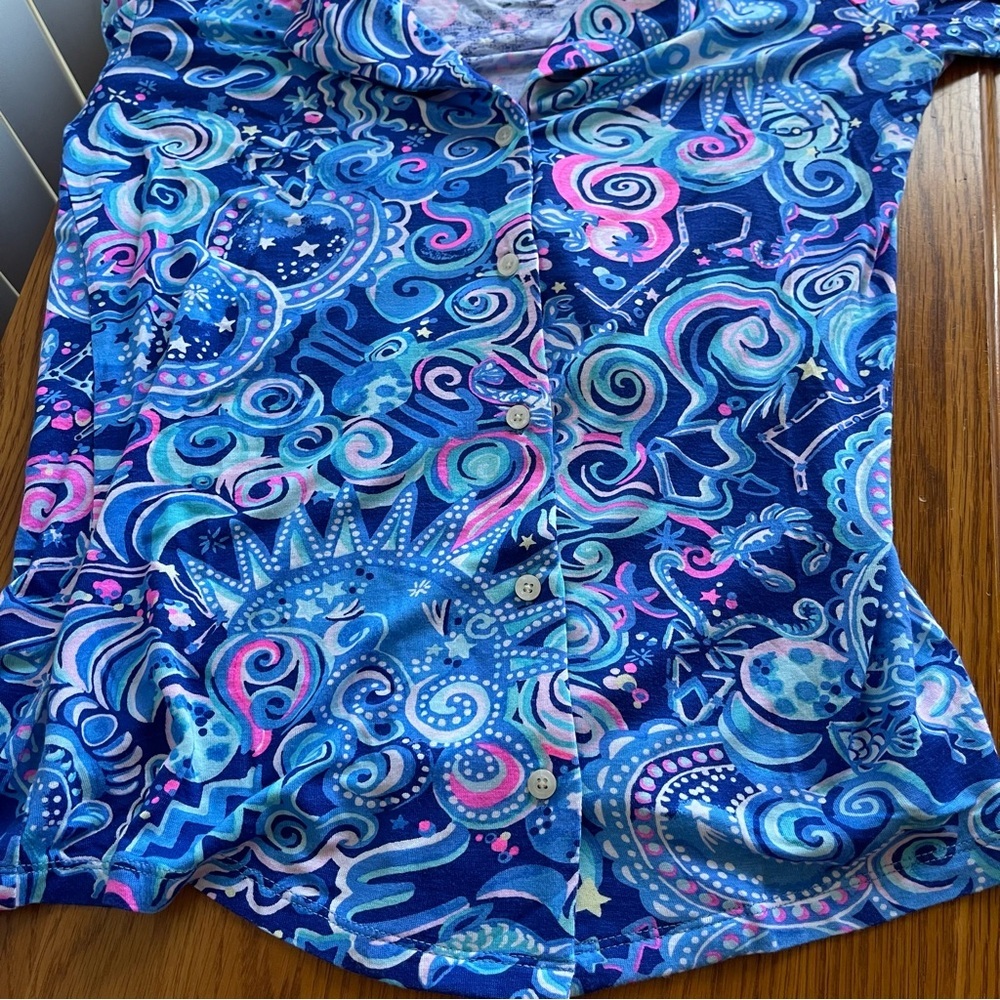 Lilly Pulitzer Ruffle PJ Button-Up Top Cosmic Kismet Size XS - Picture 5 of 12